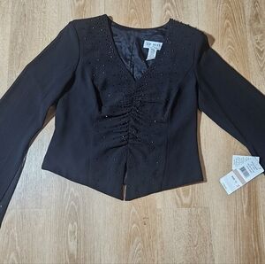 Black Asymmetrical Fitted Long Sleeve Blouse